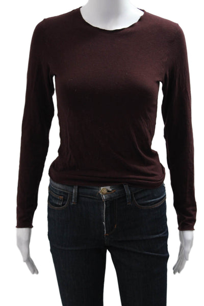 Majestic Women Brown Basic Long Sleeve Crew Neck T-Shirt Size 1