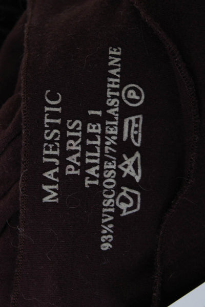 Majestic Women Brown Basic Long Sleeve Crew Neck T-Shirt Size 1