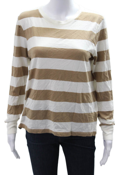 J Crew Womens Striped Jersey T-Shirt Tan Long Sleeve Crew Neck Size S