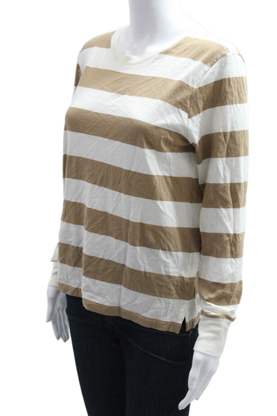 J Crew Womens Striped Jersey T-Shirt Tan Long Sleeve Crew Neck Size S