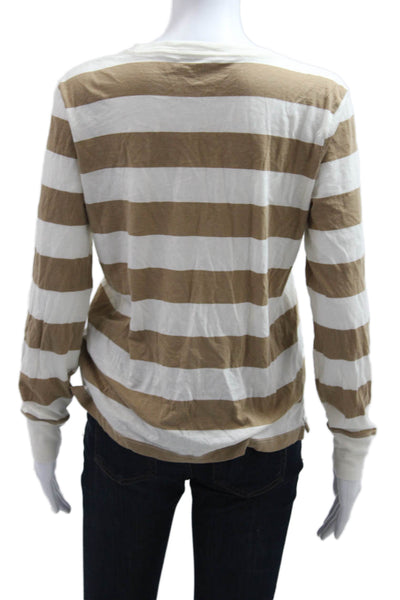 J Crew Womens Striped Jersey T-Shirt Tan Long Sleeve Crew Neck Size S