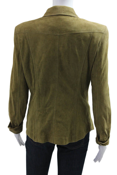 Wayne Rogers Womens Military Leather Jacket Green Collared Size 10