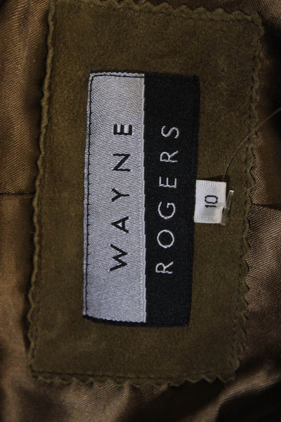 Wayne Rogers Womens Military Leather Jacket Green Collared Size 10