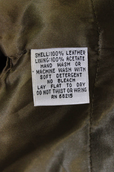 Wayne Rogers Womens Military Leather Jacket Green Collared Size 10