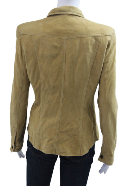 Wayne Rogers Women Beige Leather Collared Button Long Sleeve Jacket Size 8