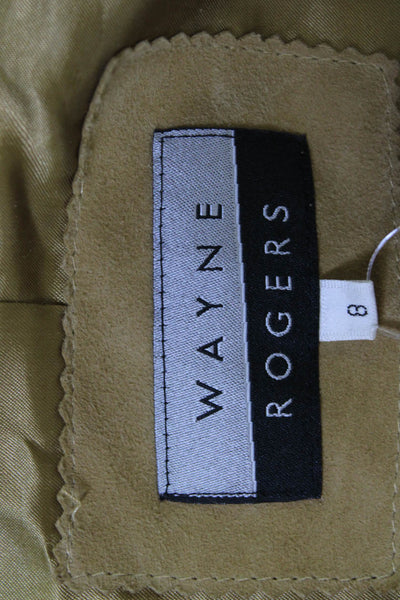Wayne Rogers Women Beige Leather Collared Button Long Sleeve Jacket Size 8