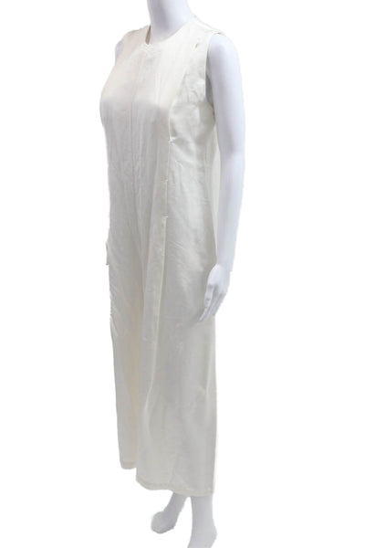 CO Womens Jumpsuit White Sleeveless Round Neck 82% Viscose Size M