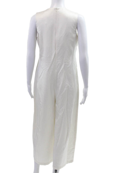 CO Womens Jumpsuit White Sleeveless Round Neck 82% Viscose Size M