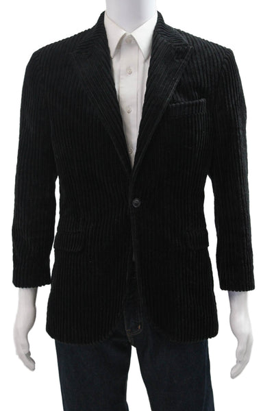 Topman Mens Black Striped Cotton Blazer Collared Button Long Sleeve Size 38