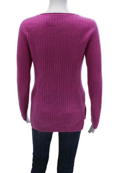 Something Navy Unisex Purple Striped 100% Cashmere Pullover Sweater Size L