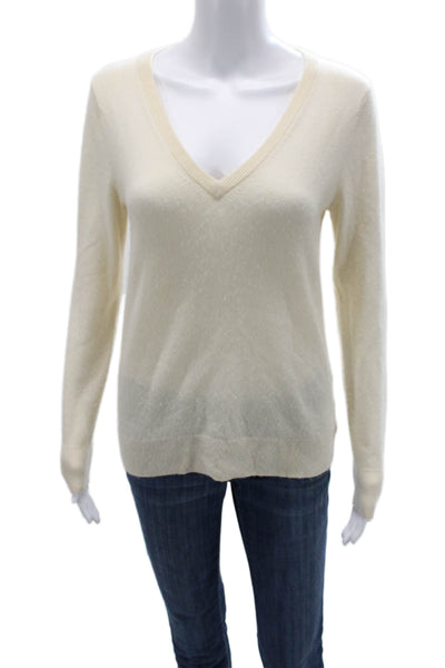 Uniqlo Unisex Pullover V-Neck Beige Cotton Cashmere Long Sleeve Sweater Size M