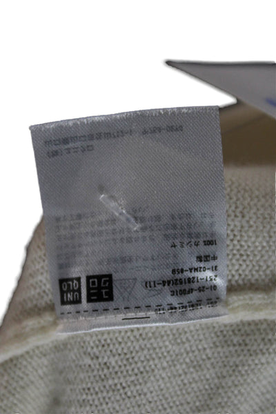 Uniqlo Unisex Pullover V-Neck Beige Cotton Cashmere Long Sleeve Sweater Size M