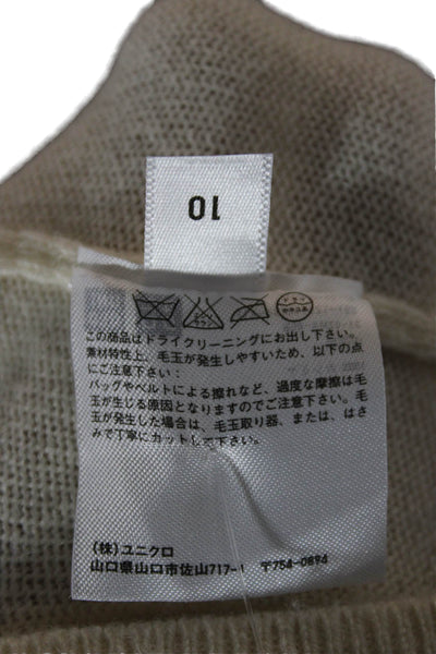 Uniqlo Unisex Pullover V-Neck Beige Cotton Cashmere Long Sleeve Sweater Size M