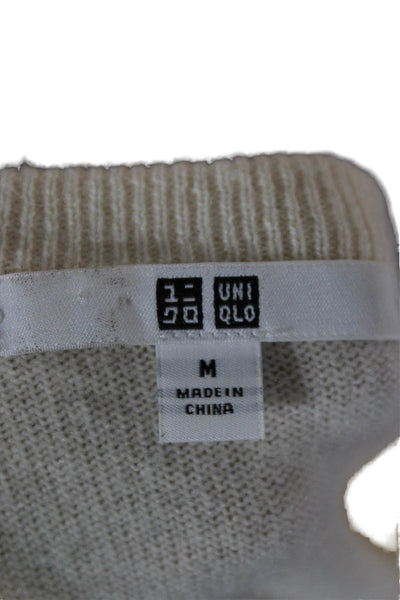 Uniqlo Unisex Pullover V-Neck Beige Cotton Cashmere Long Sleeve Sweater Size M