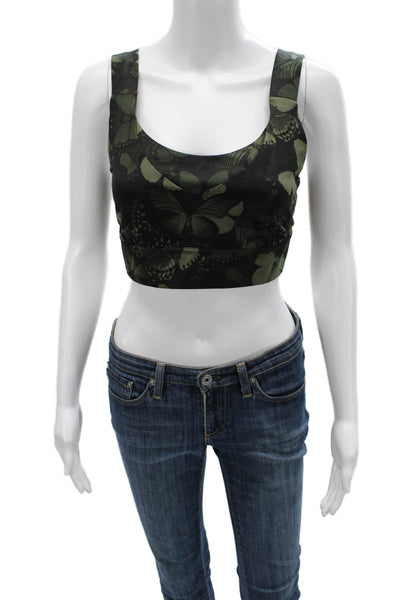 Lululemon Women Cropped Sleeveless Tank Black Butterfly Round Neck Size L