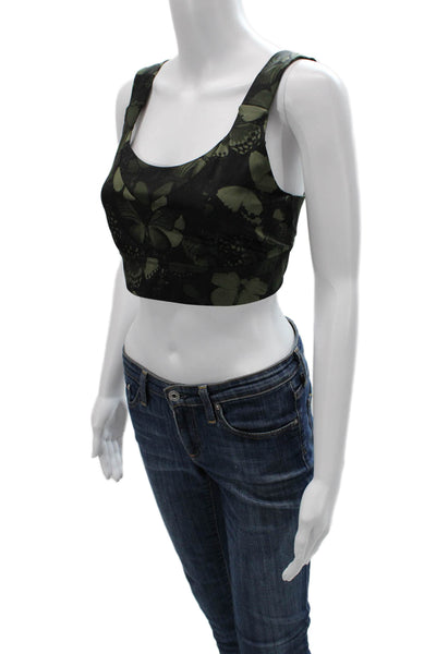 Lululemon Women Cropped Sleeveless Tank Black Butterfly Round Neck Size L