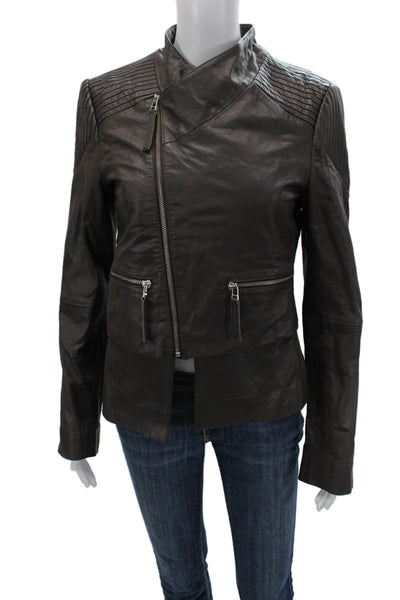 Tony Cohen Womens Biker Motorcycle Jacket Black Leather Zip High Neck Size 6