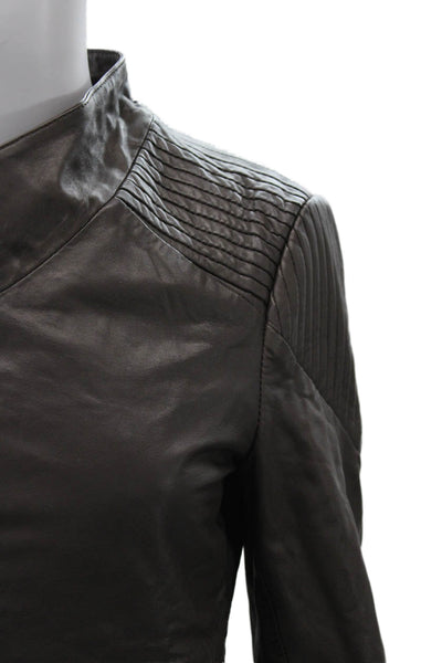 Tony Cohen Womens Biker Motorcycle Jacket Black Leather Zip High Neck Size 6