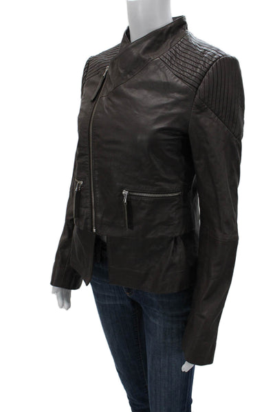 Tony Cohen Womens Biker Motorcycle Jacket Black Leather Zip High Neck Size 6