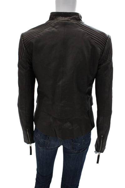 Tony Cohen Womens Biker Motorcycle Jacket Black Leather Zip High Neck Size 6