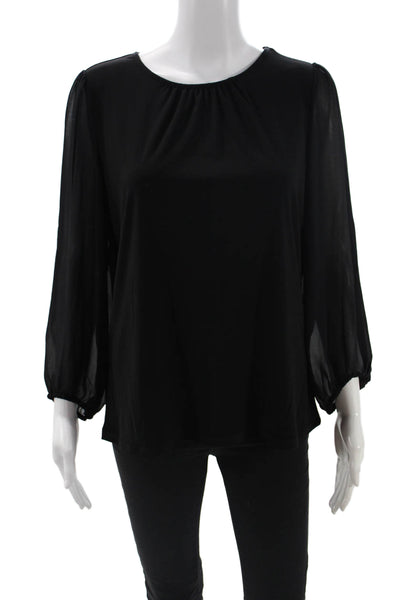 Kasper Women Black Basic Blouse 3/4 Sleeve Round Neck Size M