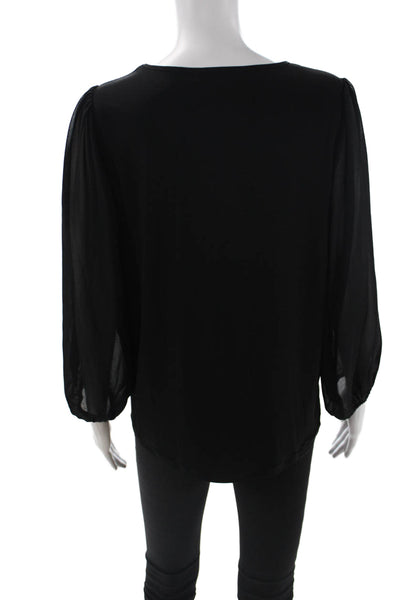 Kasper Women Black Basic Blouse 3/4 Sleeve Round Neck Size M