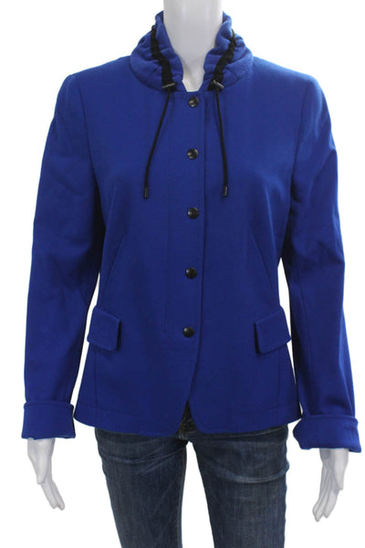 Akris Punto Womens Blue Button High Neck Long Sleeve Jacket Size 10