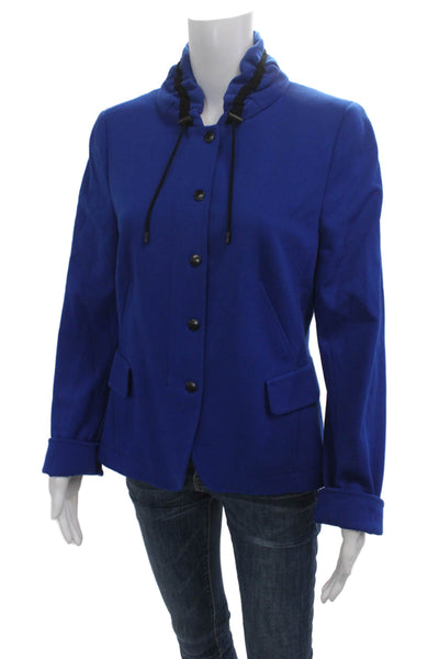 Akris Punto Womens Blue Button High Neck Long Sleeve Jacket Size 10