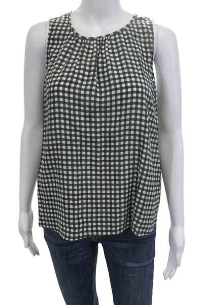 Tucker Women Green Silk Check Sleeveless Round Neck Button Blouse Size S