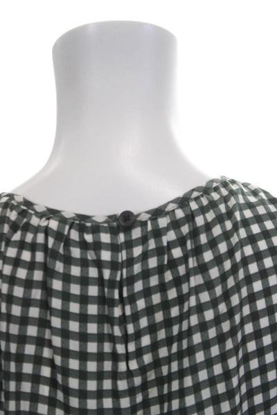 Tucker Women Green Silk Check Sleeveless Round Neck Button Blouse Size S