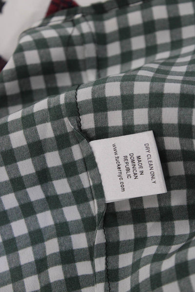 Tucker Women Green Silk Check Sleeveless Round Neck Button Blouse Size S