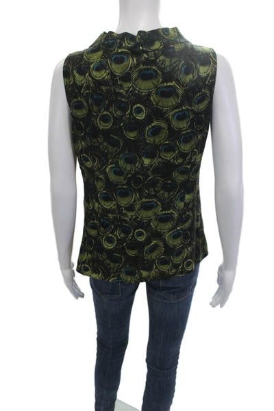 Milly Womens Sleeveless Black Silk Blouse Tie Neck Bird Print Size 4