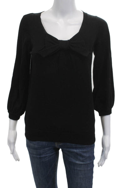 Milly Womens Pullover Merino Wool Black 3/4 Sleeve Round Neck Size S
