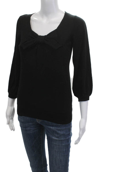 Milly Womens Pullover Merino Wool Black 3/4 Sleeve Round Neck Size S