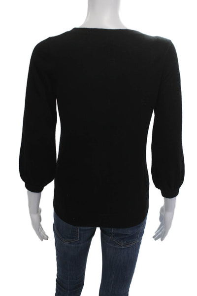 Milly Womens Pullover Merino Wool Black 3/4 Sleeve Round Neck Size S
