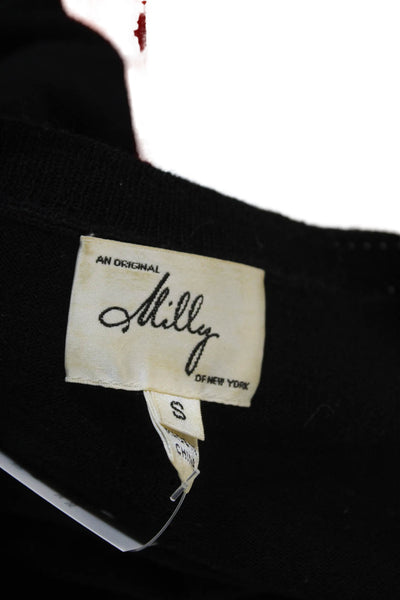 Milly Womens Pullover Merino Wool Black 3/4 Sleeve Round Neck Size S