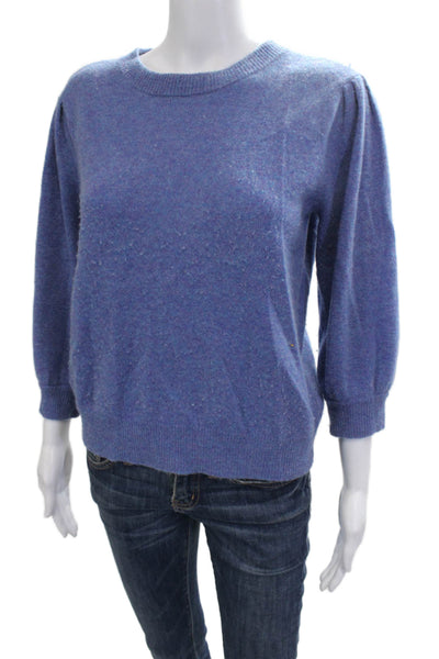 27 Miles Unisex Cashmere Pullover Crew Neck 3/4 Sleeve Blue Sweater Size S