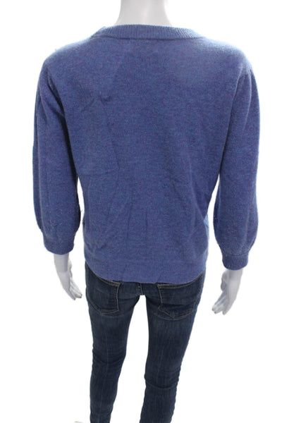 27 Miles Unisex Cashmere Pullover Crew Neck 3/4 Sleeve Blue Sweater Size S
