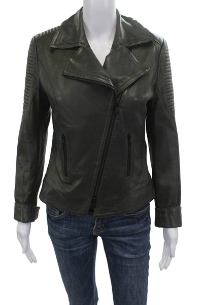 Schyia Women Biker Motorcycle Jacket Dark Gray Polyester Zip Collared Size 38