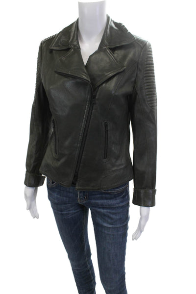 Schyia Women Biker Motorcycle Jacket Dark Gray Polyester Zip Collared Size 38