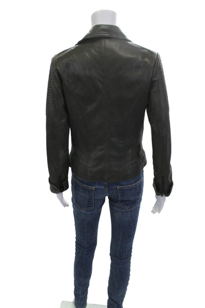 Schyia Women Biker Motorcycle Jacket Dark Gray Polyester Zip Collared Size 38