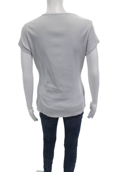 Susana Monaco Womens Gray Striped Crew Neck Short Sleeve Basic T-Shirt Size XL