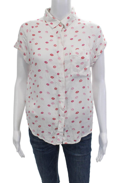 Rails Womens White Collared Rayon Button Up Top Short Sleeve Petite Size XS