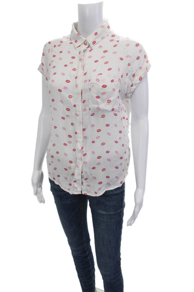 Rails Womens White Collared Rayon Button Up Top Short Sleeve Petite Size XS