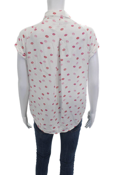 Rails Womens White Collared Rayon Button Up Top Short Sleeve Petite Size XS