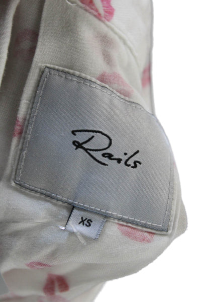 Rails Womens White Collared Rayon Button Up Top Short Sleeve Petite Size XS