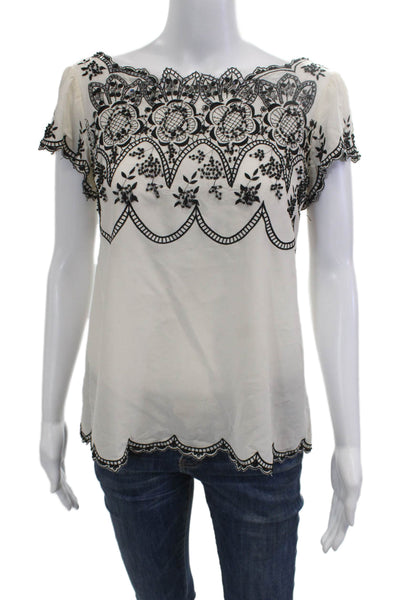 Nanette Lepore Women Bohemian Floral Silk Short Sleeve Round Neck Blouse Size 2