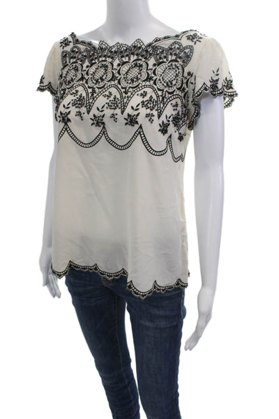 Nanette Lepore Women Bohemian Floral Silk Short Sleeve Round Neck Blouse Size 2