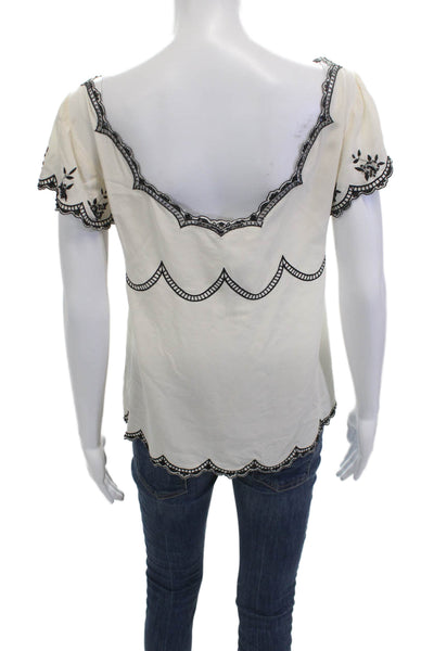 Nanette Lepore Women Bohemian Floral Silk Short Sleeve Round Neck Blouse Size 2