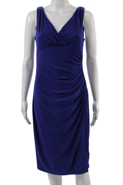 Lauren Ralph Lauren Women Sheath Dress Blue V-Neck Sleeveless Knee Size 6P